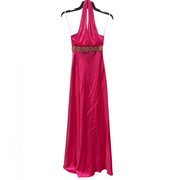 Betsy & Adam hot Pink Embroidered Halter Gown Sz 2 - Picture 6 of 9